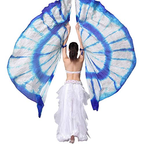 KIKIGOAL 100% Silk Belly Dance ISIS Wings Scarf Veil Fan with Telescopic Stick for Halloween Carnival Performance 1.4x2.7cm - color: Gradual White