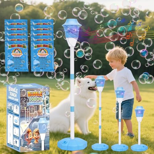 Torch Bubble Machine Maker Stand, Adjustable Height Magical Bubble Torch Garden Lamp Rechargeable Automatic Endless Bubble Fun for All (Blue) - color: Blue