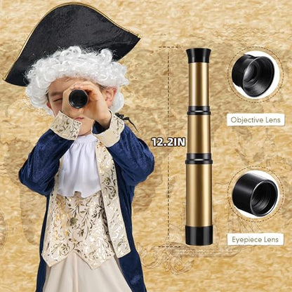 IKALI Kids George Washington Costume With Wig and Hat Accessories, Boys Children Hamilton American Colonial Day Outfit - size: 10-12 Years