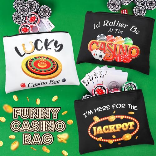 Reginary 12 Pieces Casino Makeup Bags Lucky Gambler Gift Dice Poker Chips Cosmetic Bags Zipper Pouch Slot Machine Casino Lover Gift for Women Christmas Birthday Poker Night - style: Casino