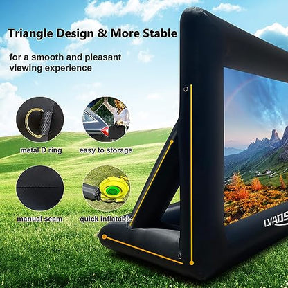 Inflatable Projector Screen, 16FT Blow Up Movie Screen Outdoor Projector, Easy Set Up One-piece Design Front & Rear Projection with Air Blower for Outside Backyard Family Movie Night Pool Party - size: 16FT