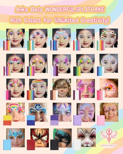 Anka Bella Professional Washable 24x10gm Face Paint for Kids & Adults,Water Based One Stroke Split Cake Face Painting Kit with Brushes,Non toxic ,Ideal for Easter/Parties/Halloween/Carnival - color: Multicolor