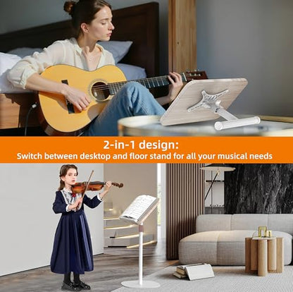 2-in-1 Dual-Use Music Stand & Tabletop Stand, 16.5"–51" Height Adjustable - color: White, size: Non-wheeled
