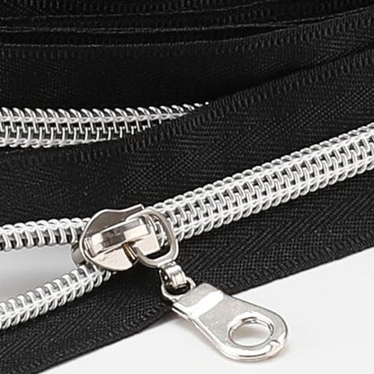 Sawoake 10 Yards Bulk #5 Nylon Coil Zipper With Silver Teeth, Black - Replacement for DIY Sewing Craft Bags With 10 Sliders (#5 Silver Black) - color: Silver-Black