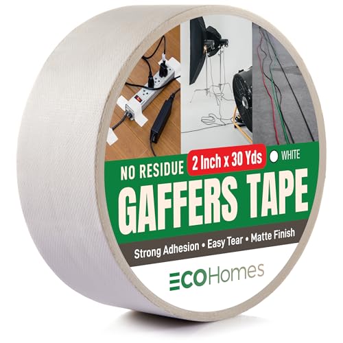 ECOHomes No Residue Gaffers Tape, (2 Inch x 90 FT, White) | Floor Tape, Matte, Gaffer Tape for Securing Cables, Electrical Cords, Extension Cords, Cable Management, Stage, Studio - color: White, size: 2 Inch By 90 FT