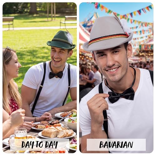 Spooktacular Creations Oktoberfest Hats, 2 PCS German Oktoberfest Costume Accessories Set, Green Gray Felt Fedora Retro Hats for Adults Bavarian Alpine Halloween Dress Up, RolePlay Party - color: Green+gray