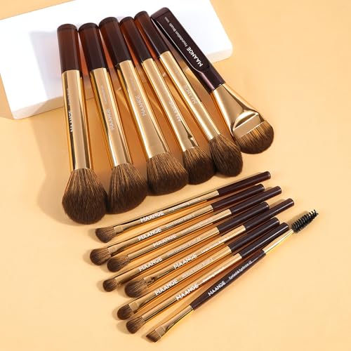 MAANGE 14-Piece Makeup Brush Set with Aluminum Ferrule- Premium Synthetic Makeup Brushes Kit Foundation Powder Brush Eye Shadow for Beginners & Professionals(Gold Coffee) - color: Gold Coffee