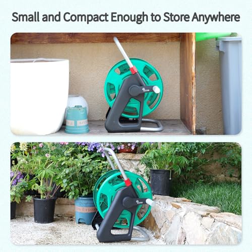 Garden Water Hose Reel,Holds 50-60 Ft of 5/8" Hose | Portable Hose Holder for Outside - color: Green