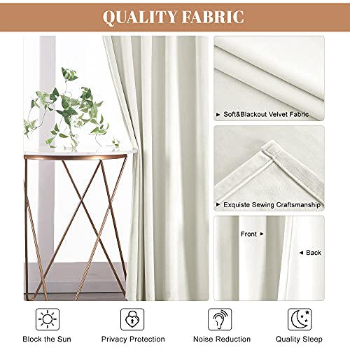 nanbowang Cream White Velvet Curtains - 42 Inches Width 63 Inches Long Soft Curtain Rod Pocket Thermal Insulated Window Treatment for Bedroom 2 Panels - color: Cream, size: 42"W x 63"L (Pack of 2)