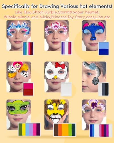 Anka Bella Professional Face Painting Kit–Split Cake Water Activated Face Paint Palette with 14 Brushes, Stencils & Sponges, Non-Toxic Hypoallergenic Face & Body Paint for Halloween, Parties,Cosplay - color: FairyTaleFace Palette