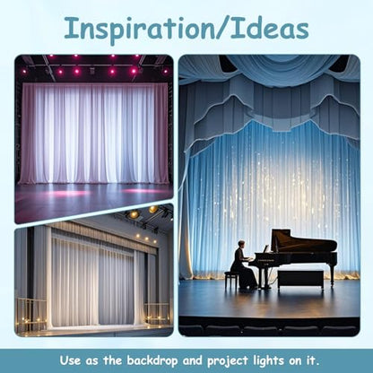 Extra Wide Two Layers One Piece Trade Show Booth Backdrop, White, 25x8ft | Chiffon Tulle & Polyester, Extra Wide Blackout Curtains, Theatrical Backdrops - color: White, size: 96"W x 300"L (Pack of 1)