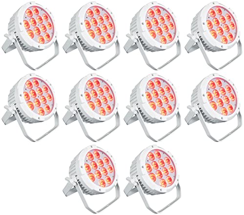 Rockville Wet PAR PRO White Outdoor RGBWA+UV Wall Wash Stage Light, 10-Pack | IP54, 12 x 6-in-1 LEDs, 6/10-Channel DMX, Remote, 15/45° Beam, Double Bracket, for Restaurant, Club