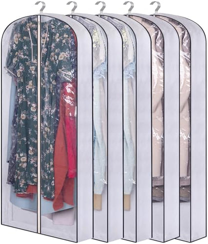 SLEEPING LAMB 60" Long Hanging Garment Bags for Closet Storage Gusseted Clear Dress Bag for Clothes, Gowns, Coats, Suits, 5 Packs - size: 60"