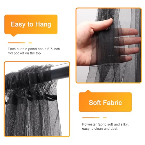 Fomcet Tulle Backdrop Curtains with Lights Black 10x8ft Sheer Curtain - color: Black, size: 10FT X 8FT(2 Panels 5ft X 8ft)
