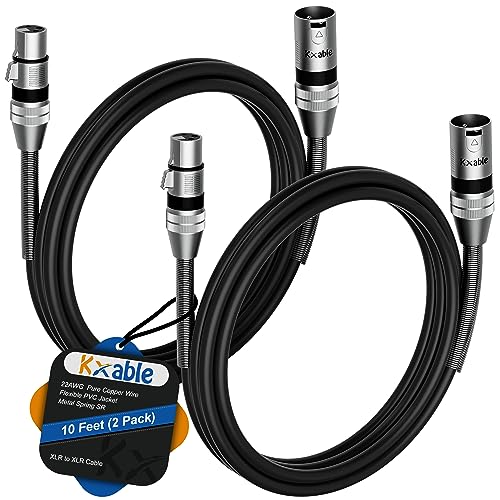 XLR Microphone Cables (10FT, 2-Pack), XLR Male to Female Balanced Mic Cable, 3-Pin Shielded Speaker Cord, Zinc Alloy Connectors, Premium 22AWG Pure Copper, Metal Spring SR, Recording Studio, Podcast - size: 10FT, style: 2-Pack