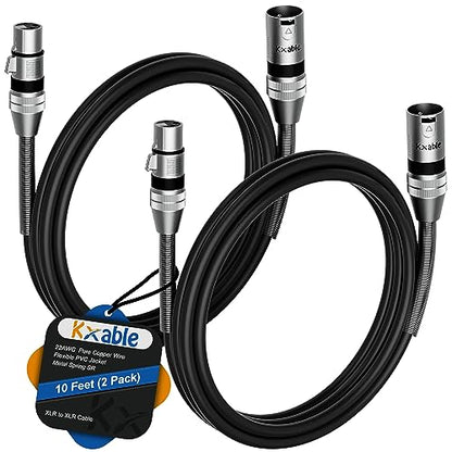 XLR Microphone Cables (10FT, 2-Pack), XLR Male to Female Balanced Mic Cable, 3-Pin Shielded Speaker Cord, Zinc Alloy Connectors, Premium 22AWG Pure Copper, Metal Spring SR, Recording Studio, Podcast - size: 10FT, style: 2-Pack