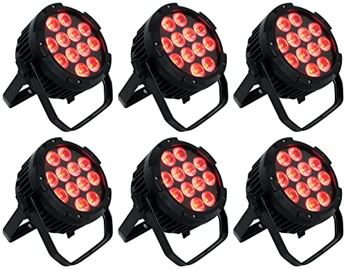 Rockville Wet PAR PRO Black Outdoor RGBWA+UV Wall Wash Stage Lights, 6-Pack | IP54, 12 x 6-in-1 LEDs, 6/10-Channel DMX, Remote, 15/45° Beam, Double Bracket, for Restaurant, Club