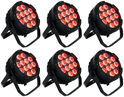 Rockville Wet PAR PRO Black Outdoor RGBWA+UV Wall Wash Stage Lights, 6-Pack | IP54, 12 x 6-in-1 LEDs, 6/10-Channel DMX, Remote, 15/45° Beam, Double Bracket, for Restaurant, Club
