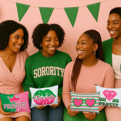 Reginary 12 Pcs Sorority Gifts for Women Pink and Green Sister Makeup Bags | Greek Sorority Cosmetic Bags, Pretty Girl Zipper Pouches, Sister Birthday Friendship Gifts - style: Aka Sorority