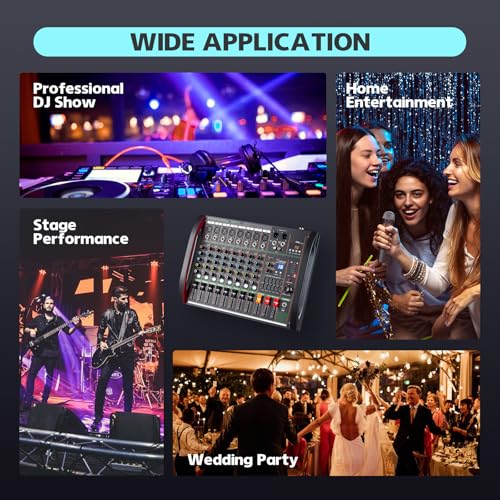 Audio Mixer 8 Channel, Professional Music Sound Mixer Board with 48V Phantom Power, Digital DJ Mixing Console with Reverb USB Port Bluetooth for Recording Karaoke Podcasting