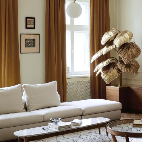 FMFUNCTEX Velvet Blackout Curtains Gold Brown Thermal Insulated Curtains for Bedroom Living Room Darkening Curtains 84 Inches Long Soft Luxury Heavy Rod Pocket Brown Drapes Dining Room 2 Panels Set - color: Gold Brown, size: 52"W x 84"L (Pack of 2)