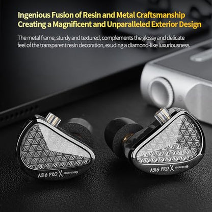 KZ AS16 PRO X in Ear Monitor Headphones HiFi Gaming Earbuds 16BA Balanced Armature Drivers IEM Earphones for Musicians Singers Audiophile Dj Drummers - size: With Mic