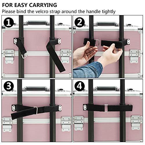 mefeir 4 in 1 Rolling Makeup Train Case, Aluminum Makeup Travel Organizer Cosmetic Case, Cosmetology Display Suitcase on Wheels, Beauty Storage Luggage Lockable w/4 Removable Wheels (Pink) - color: Pink