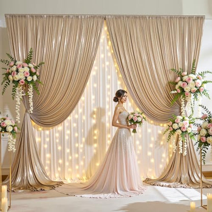 gogoparti 20x10FT Champagne Gold Sequin Backdrop Curtain - 4 Panels of 5x10FT Wrinkle-Free Glitter Drapes for Photography, Birthdays, Weddings & Graduations - color: Champagne, size: 5FT x 10FT(4 panels)