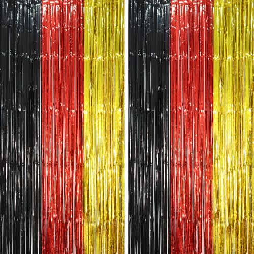 Voircoloria Red Black Gold Foil Fringe Backdrop Curtains,3.3x6.6ft, 2 Pack - color: Black Red and Gold