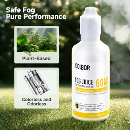 COLBOR Fog Machine Liquid, 2.03 fl oz (60ml) Fog Juice High Density Odorless Vegetable Glycerin Based Smoke Machine Fluid for Mini Portable Fog Machine COLBOR CF5/CF3 - size: Fog Juice 60ml