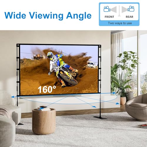 TOWOND Projector Screen and Stand, 100 inch Outdoor Projector Screen Indoor, Portable Movie Screen 16:9 4K Front Rear Projection Screen with Carry Bag Wrinkle-Free Design for Home Backyard Theater