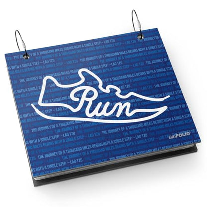 Gone For a Run BibFOLIO Race Bib Album - The Journey - 9.5x8 | Wood Cover, Twist Cable Rings, Race Bib Holder, Holds Up to 100 Bibs, Includes 12 Vinyl Sleeves, Marathon Runner Gift - color: The Journey