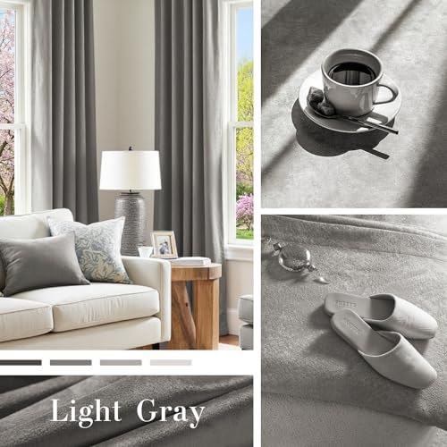 Lazzzy Light Gray Velvet Curtains Thermal Insulated Curtains 84 Inch Lenth Room Darkening Window Drapes for Bedroom Living Room Super Soft Luxury Window Treatment 2 Panels Grommet - color: *Grommet | Light Gray, size: 52"W x 84"L (Pack of 2)