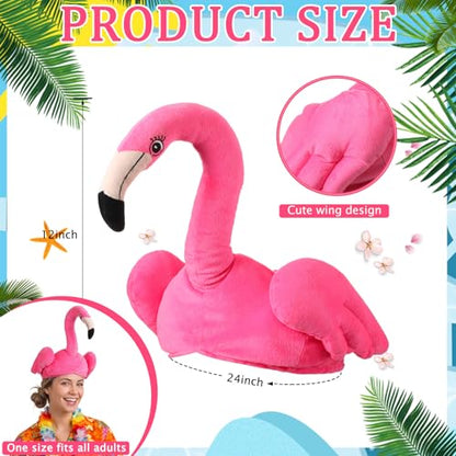 Halfchet Pink Flamingo Hat Plush Costume for Hawaiian Party,Base Flamingo | 3D Tropical Bird Headwear with Soft Texture, Ideal for Luau Theme Parties, Beach Events, Photo Props, Costume Accessory - style: Elegant