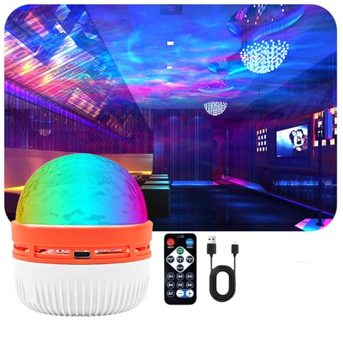 Multicolor RGB Projector, Round Dimmable Speed-Adjustable Water Ripple Shower Light with Remote, Starry Sky Light for Bedroom Living Room Party Stage - color: Orange circle