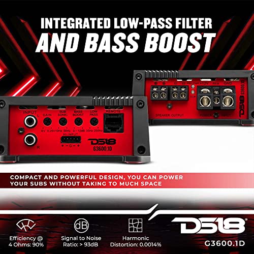 DS18 G3600.1D Car Audio Amplifier 1-Channel Class D Monoblock 3600 Watts - Remote BASS Knob Included - Compact Design Easy Installation - Extremely Powerful Amp for Vehicle Sound Systems… - style: 3600 Watts Monoblock