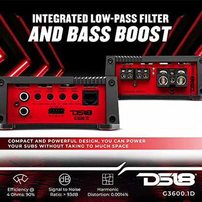DS18 G3600.1D Car Audio Amplifier 1-Channel Class D Monoblock 3600 Watts - Remote BASS Knob Included - Compact Design Easy Installation - Extremely Powerful Amp for Vehicle Sound Systems… - style: 3600 Watts Monoblock