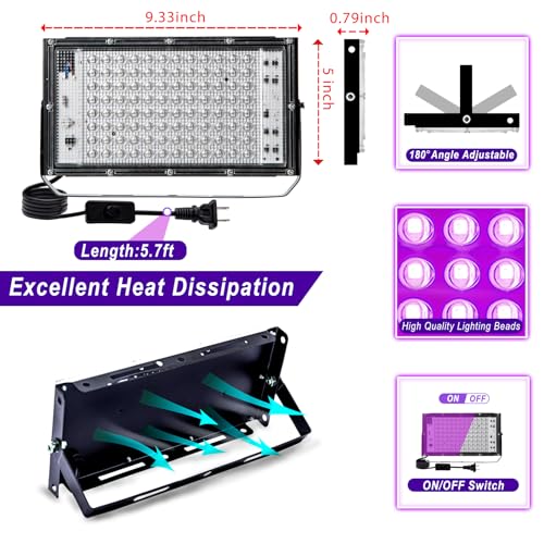1 Pack 100W Black Light, LED Blacklight with US Plug and Switch, Black Lights for Glow None Party, Halloween,Body Painting,Fluorescent Painting and Tapestry - size: 100W 1PACK