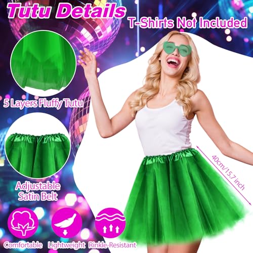 PLULON Green Bob Wig Tutus Heart Sunglasses for Women Costume, Neon Bobs with Bangs Funny Wigs Puffy Tutus for St. Patrick's Day Disco Bachelorette Christmas Halloween Party Music Festivals - color: Green