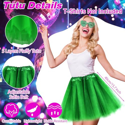 PLULON Green Bob Wig Tutus Heart Sunglasses for Women Costume, Neon Bobs with Bangs Funny Wigs Puffy Tutus for St. Patrick's Day Disco Bachelorette Christmas Halloween Party Music Festivals - color: Green