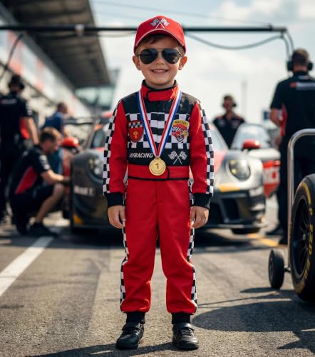Kids Race Car Driver Costume Set Boys Girls Racer Jumpsuit Halloween Racer Cosplay Dress Up - size: 3-4 Years
