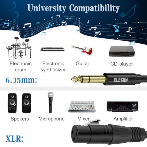 6.35mm (1/4 Inch) TRS Male to XLR Female Cable 15 Ft, Balanced Professional Shielded Stereo Microphone Cable Cord, Gold Plated for Mixer AMP Speaker Amplifier with 6.35 to 3.5mm Adapter+Ties - size: 15FT, style: 6.35mm to XLR Female