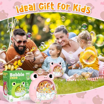 Frog Bubble Machine Toys for Kids 3-8, Outdoor Party Birthday Gift | Bubble Blower Maker with 2 Solutions, Gift for 3 4 5 6 7 8 Year Old Girls Boys - color: Pink