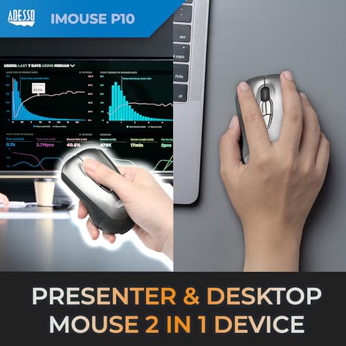 Adesso iMouse P10 Wireless Presenter Air Mouse Mobile 2.4 GHz RF 100 Feet Range MotionSense Gyroscopic Gesture Control Mini Pocket Travel Size Pointer Device for Laptop Desktop Windows PC | Mobile RF, 100 Feet Range, MotionSense Gyroscopic Gesture Control