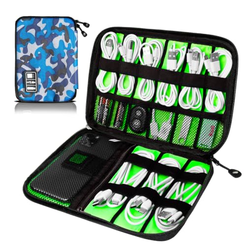 Cord Organizer Travel, Electronics Organizer Tech Pouch - Portable Cable Organizer Bag for Cords, Charger, Phone, SD Card, Power Bank for Travel & Daily Use -Camouflage Blue - color: Camouflage Blue