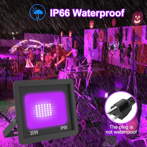 T-SUN 30W LED Black Lights 4 Pack, Blacklight Flood Light with Plug | Outdoor Waterproof Black Flood Lights for Halloween Decoration, Neon Glow for Party Fluorescent Poster, Body Paint
