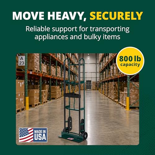 Harper Trucks 6781 Appliance Hand Truck, Dark Green | Appliance dolly with stair glides, securing strap and rubber wheels for delivery, moving, remodeling and HVAC installation