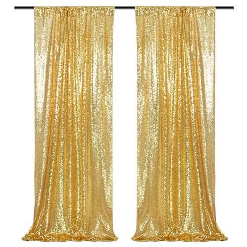 PartyDelight Gold Sequin Backdrop Curtains 2x8ft 2 Panels - color: Gold, size: 24"W x 96"L (Pack of 2)