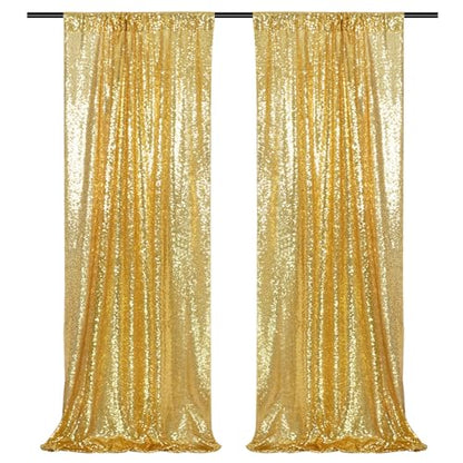 PartyDelight Gold Sequin Backdrop Curtains 2x8ft 2 Panels - color: Gold, size: 24"W x 96"L (Pack of 2)