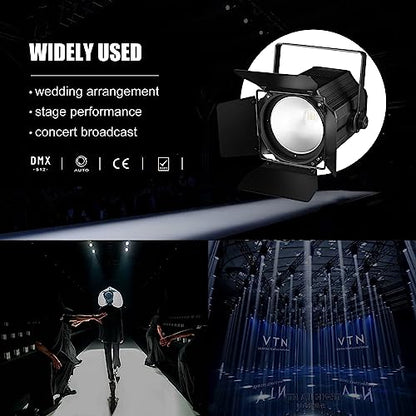 COB Stage Lights with Barn Doors, COB Par Light 200W LED RGBWAUV DMX512 Master-Slave Sound DJ Lighting Spotlight Fresnel for Church Concert Wedding